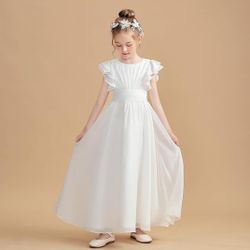 Flower Girl Dress Size 8 Formal Chiffon Gown White