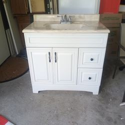 36 Inch Cultured Marble Top With Faucet Double Doors And Drawers