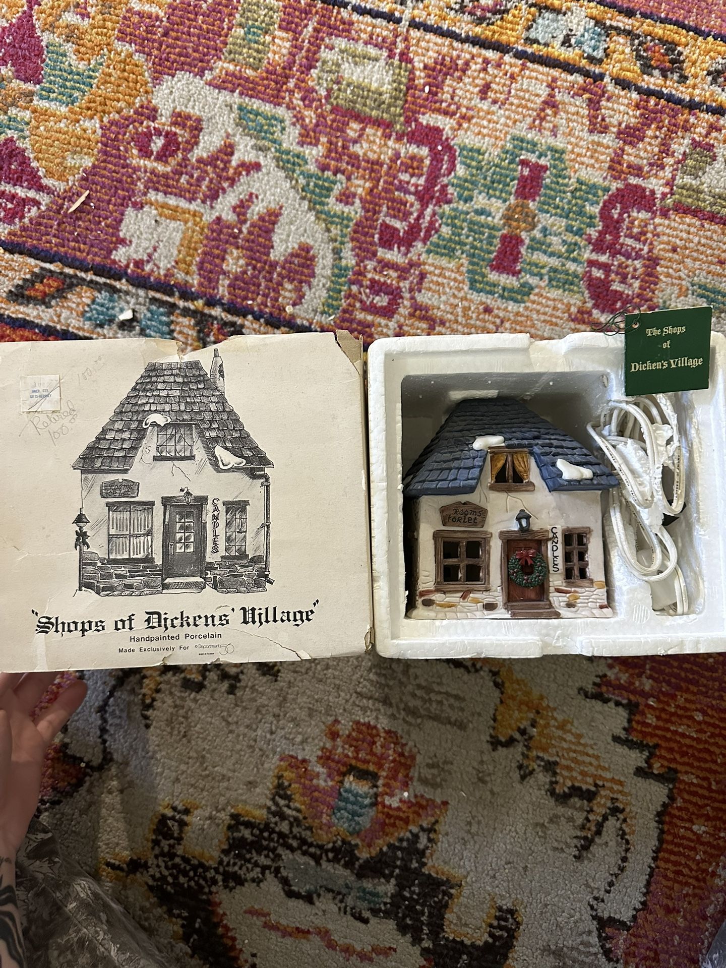 Dept. 56 Shops of Dickens’ Village Series “Rooms For Let / Candles Shop” – 1984 Hand-painted porcelain.