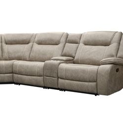 6 Piece Manual Reclining Sectional with 3 Manual Recliners in Desert Taupe Polyester Fabric