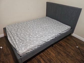 Gray Upholstered Bed Frame with Headboard