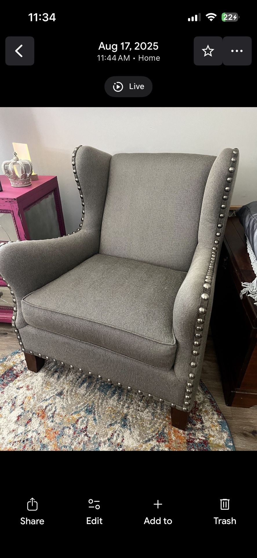 Havertys Gray Chair Perfect condition 