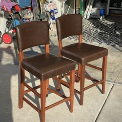 2 Counter Height Bar Stools – Wood & Faux Leather - $60 for the Pair