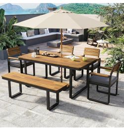 Outdoor Patio Dining Set with Table, Chairs, and Bench