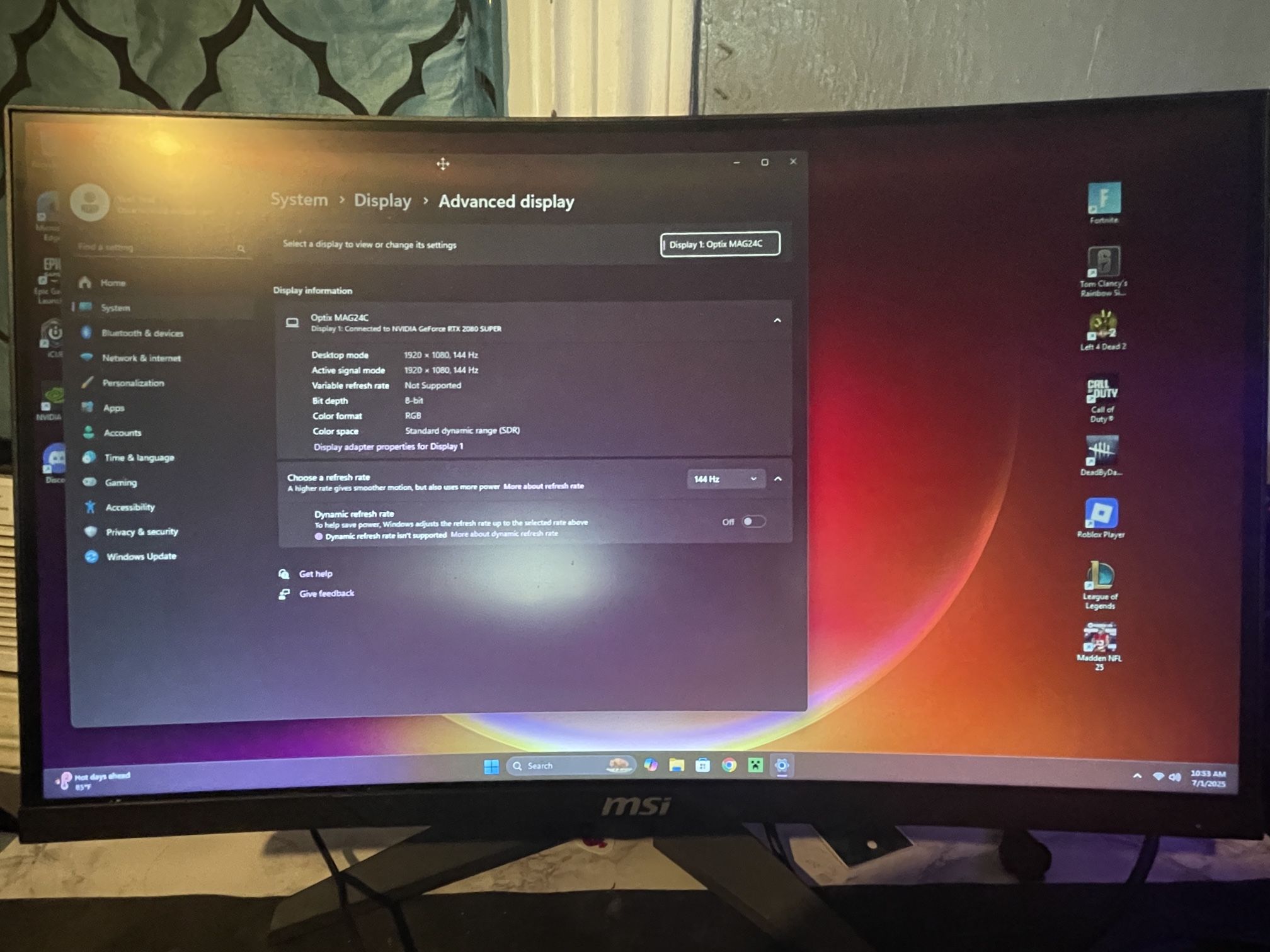 MSI 144Hz Monitor