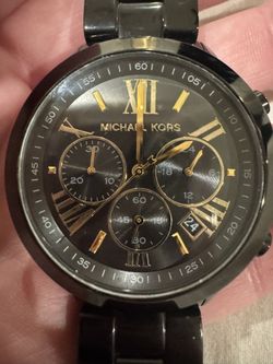 Michael Kors Watch - Brecken Chronograph Black And Gold Series MK6302! Unisex! New Condition! 