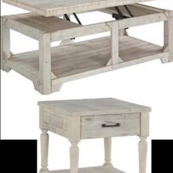 Ashley whitewash coffee table + End table
