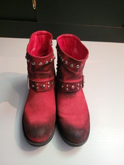 Kelsi Dagger Max Red Ankle Boots with Decorative Rivets, Size 6
