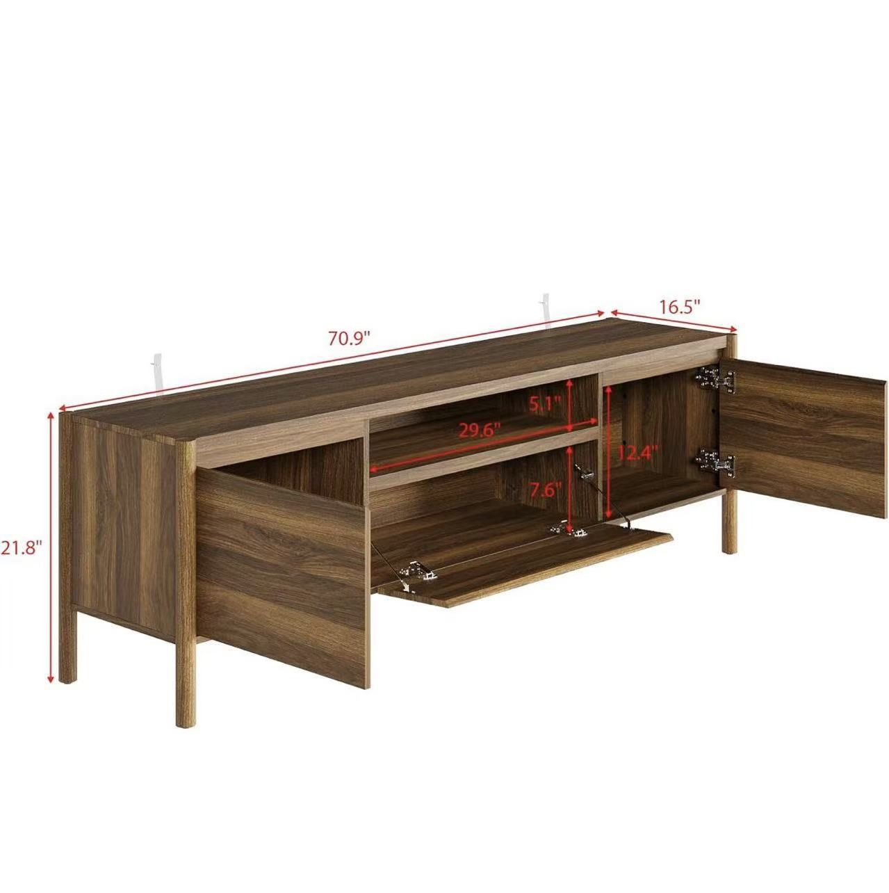 TV Stand with Flip-Down Door, Entertainment Center Console Table with Open Storage & Rounded Legs, 70.9 $150