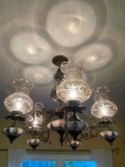 Vintage Porcelain Five Arm Chandelier