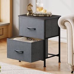 Gray Fabric 2-Drawer Nightstand