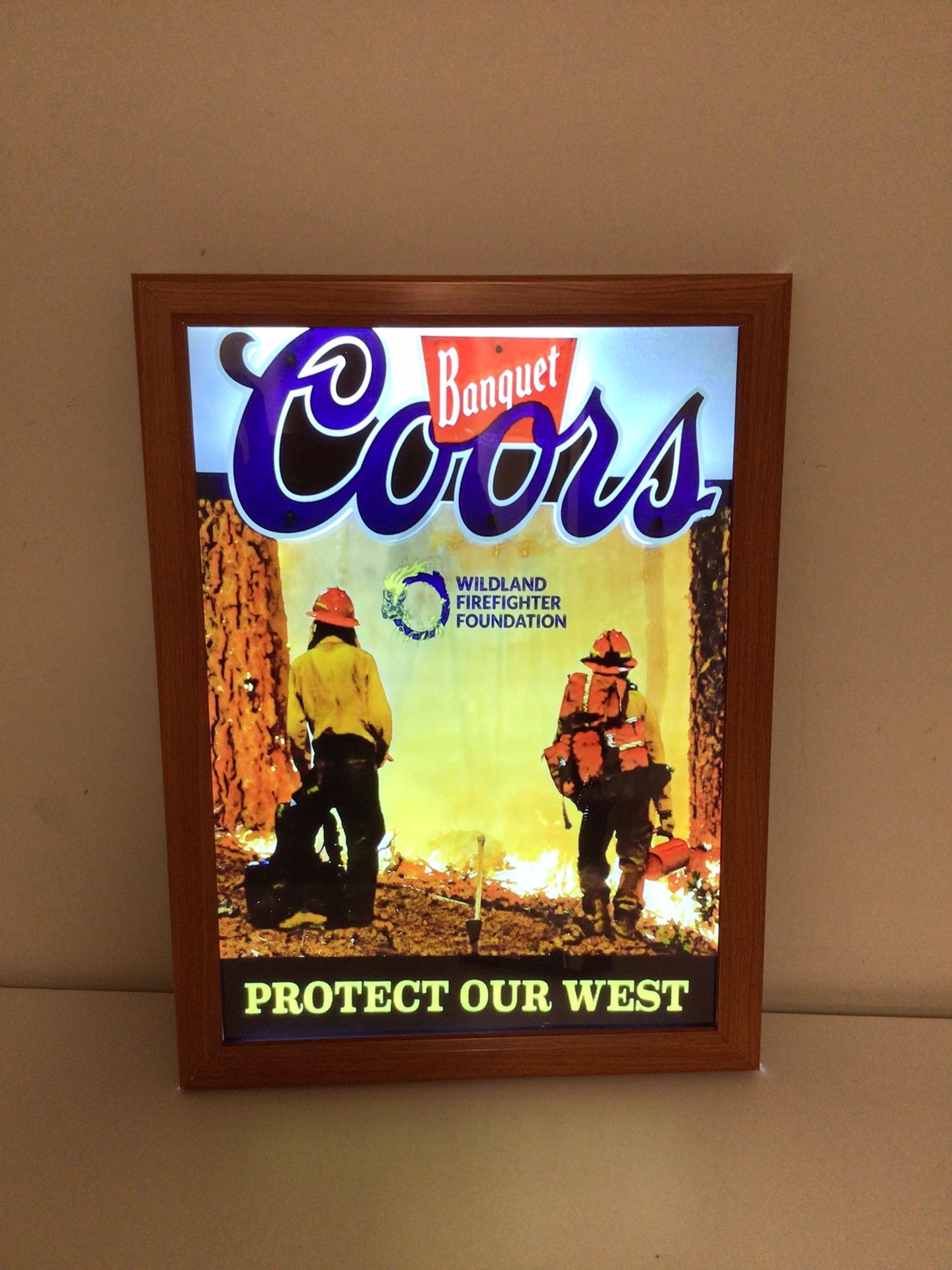 Coors Light Banquet Protect Our West Wildland Firefighter Foundation LED beer sign