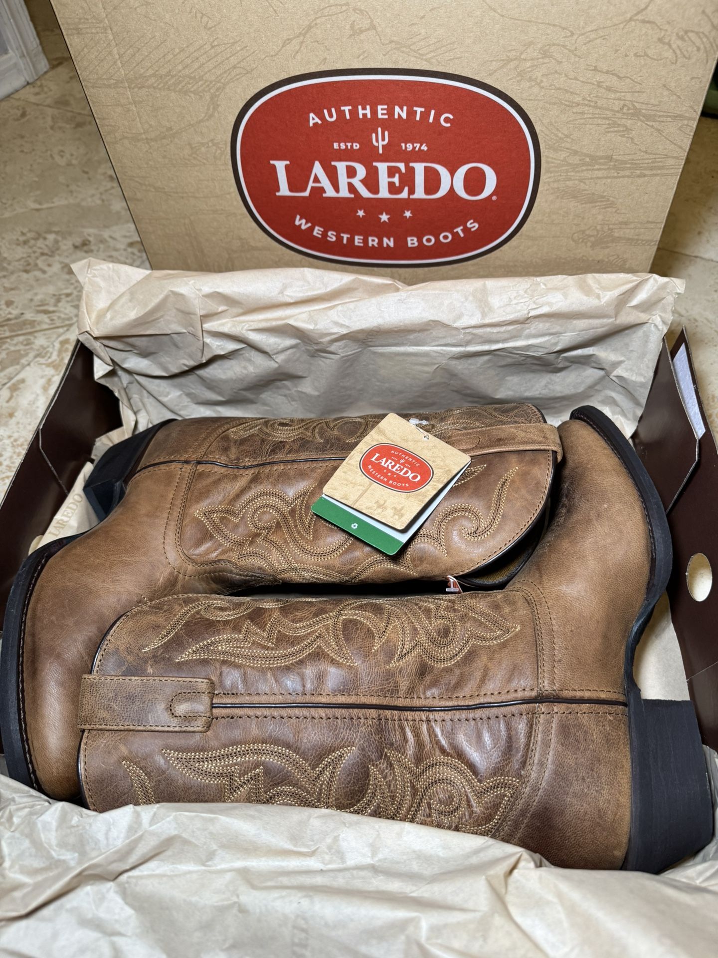 New Laredo Womens Maddie Embroidered Round Toe Pull On Casual Boots Mid Calf Low Heel 1-2" - Brown - Size 9 W