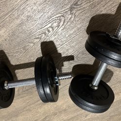 Set Of Cast Iron Adjustable Dumbbells 25 lbs Each.