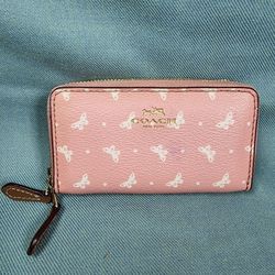 Coach Double Zip Coin Case In Butterfly Dot Print Pink
