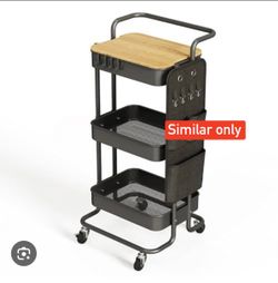3 Tier Metal Utility Rolling Cart with Table Top and Side