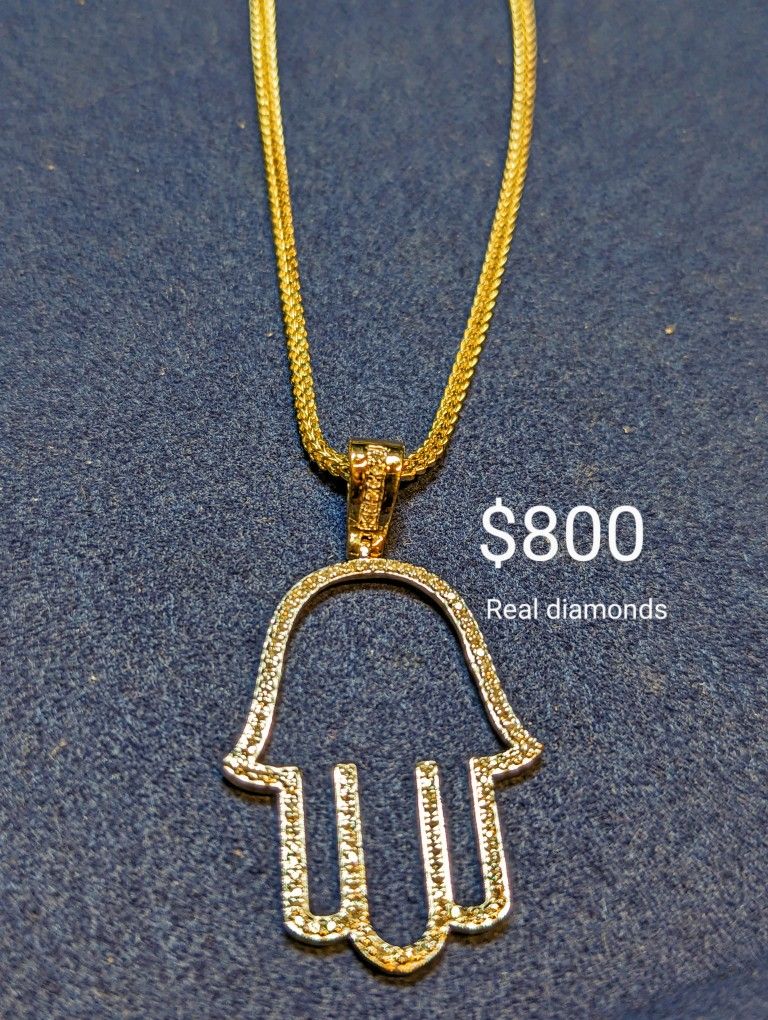 0.89ctw Hamsa With 14k Gold Chain