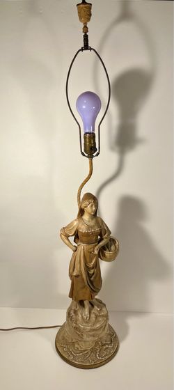 RARE Circa 1920s Figural Porcelain Lady Table Lamp Chalkware Base 39.5” Tall