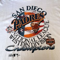 *Vintage “Rare” San Diego Padres N. L. Western Division Champions “X - Large”  T-Shirt - “1996”