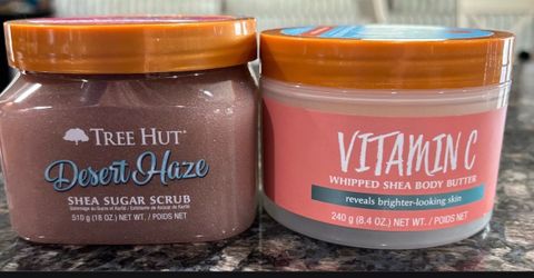 NEW TREE HUT SHEA SUGAR SCRUB AND VITAMIN C WHIPPED SHEA BODY BUTTER $8 Each!