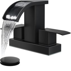 gotonovo Waterfall 4 Inch Centerset Bathroom Sink Faucet 2 Handle Basin Faucets 2 or 3 Hole Deck Mount with Pop Up Drain Included Lavatory Modern Mixe