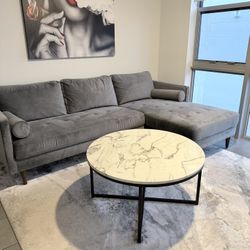 Modern Gray Sectional Sofa with Chaise (Lounge Section) 