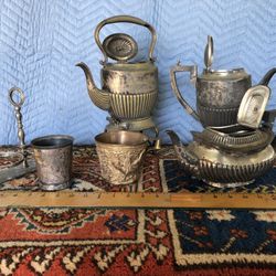 English Tea Set & Miscellaneous Vintage Metal Ware 