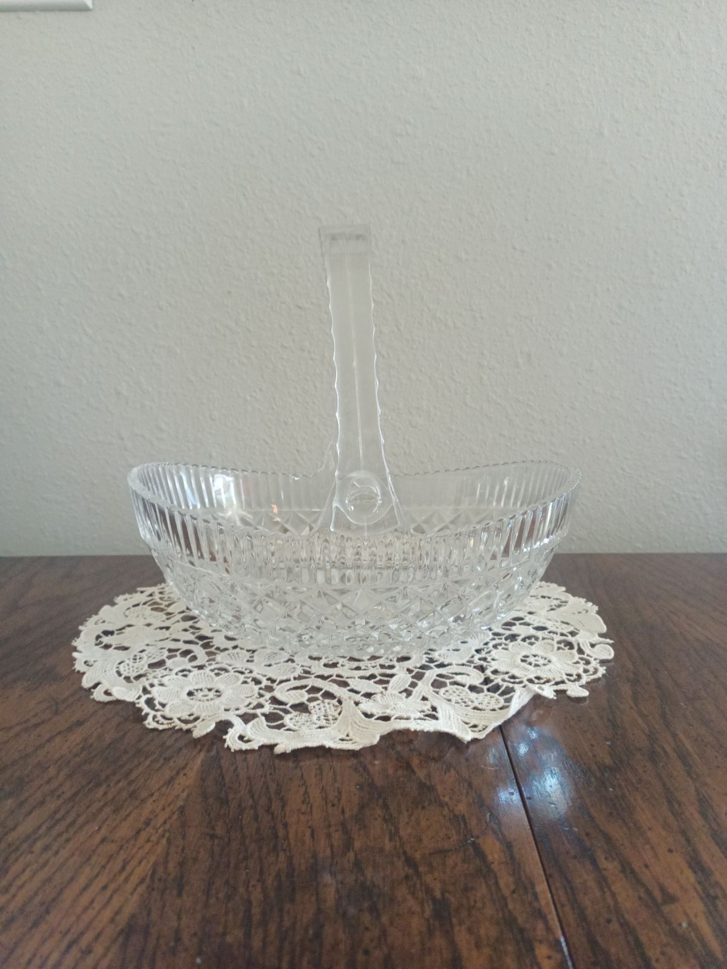 Vintage Oval Crystal Basket with acrylic handle