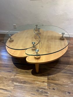 Postmodern Yin Yang Modular Coffee Table Set - 2 Piece Glass & Wood
