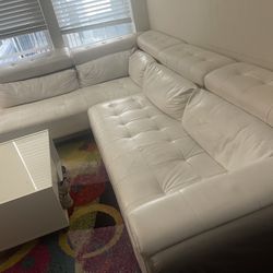 White Fabric Leather White Sectional 