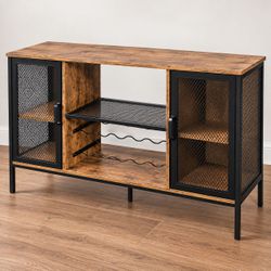 Industrial Wine Bar Cabinet with Mesh Doors