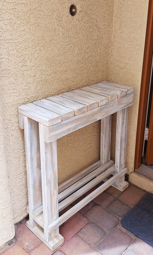 30"H X 30"W X 10"D 🌱Solid Wood Entry Console Table with Shelf ::: Distressed Still Gray/White 