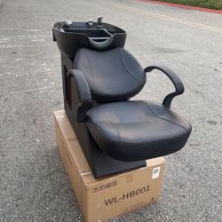 In Box!! Shampoo Chair with ABS Bowl (plastic), gel neck rest, Black, Faux leather, Weight Capacity 450 Ibs, Product weight: 62 Ibs