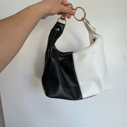 Black and White Color block Handbag