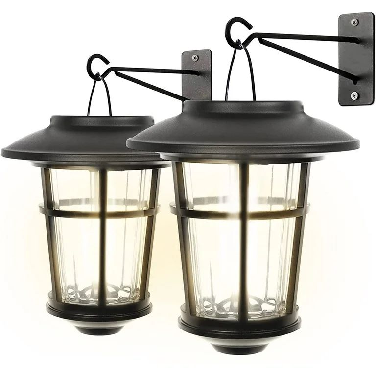Landia Home Solar Wall Lanterns - Stainless Steel with Decorative Glass Solar Wall Lights for Outdoor, Black (10 Lanterns)