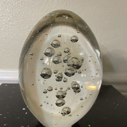 Vintage 1970s Large Egg Shaped OVOID Controlled Bubble Clear Crystal Paperweight 5.5”