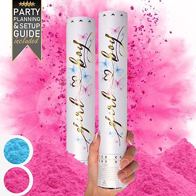 Gender Reveal Confetti Cannon - Set of 2 - Biodegradable Powder in Pink