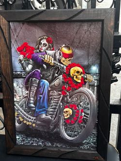 Day of the Dead Skull Biker Framed Wall Art