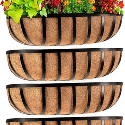 Railing Planter Window Box Deck Balcony Rail Planter 24 Inch for Porch Fence Patio Outdoor 4 Pack