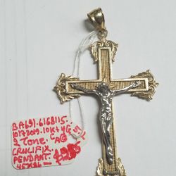 10k 2 Tone Yellow & White Gold Crucifix Pendant 45x36 mm In Size