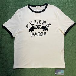 Celine white & navy hotel Colbert tee