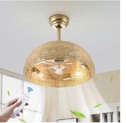 NEW Rattan Caged Ceiling Fan with Lights 4-Lights Boho