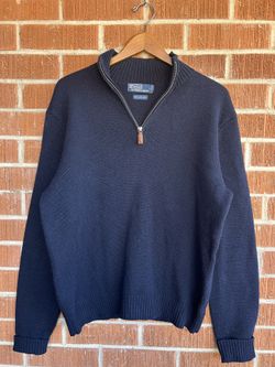 Vintage Polo Ralph Lauren Men’s Quarter Zip Lambs Wool Sweater Navy Size M