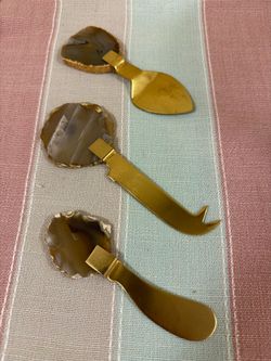 Set of 3 Agate Cheese Knives - Beautiful! (Elegant serving set)