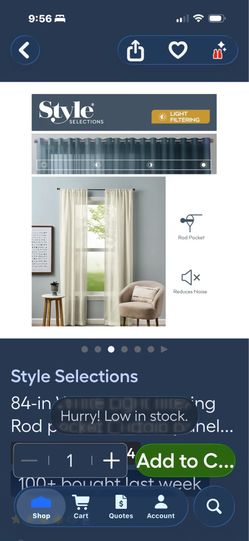 Style Selections 84-in white, beige,Navy and Green Light Filtering Rod Pocket Curtain Panel Pair