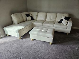 New special white faux leather sectional set 