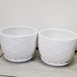 Cream White Ceramic Pot Planter With Drainage 5.5" W x 4.5" H ~ New ~ $3/Ea  
