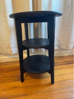 Set of 2 Black Wood 3-Tier Nightstands / Side Tables