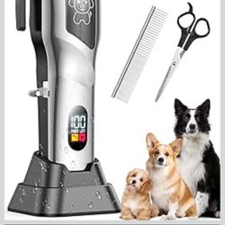 Dog Clippers for Grooming, Dog Grooming Kit for Heavy Thick Hair, Low Noise Cordless Pet Hair Trimmer with Stainless Steel Blade, Professional Recharg