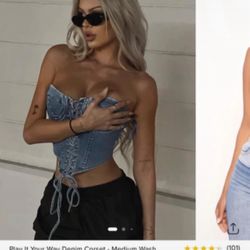 Fashion Nova Denim Bustier Crop Top Corset 